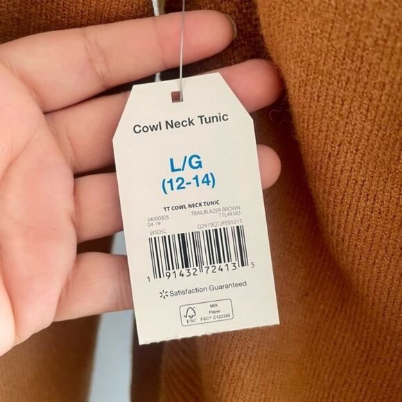 NWT Time Tru Cowp Neck Tunic Sweater size L 12/14 - Picture 8 of 10